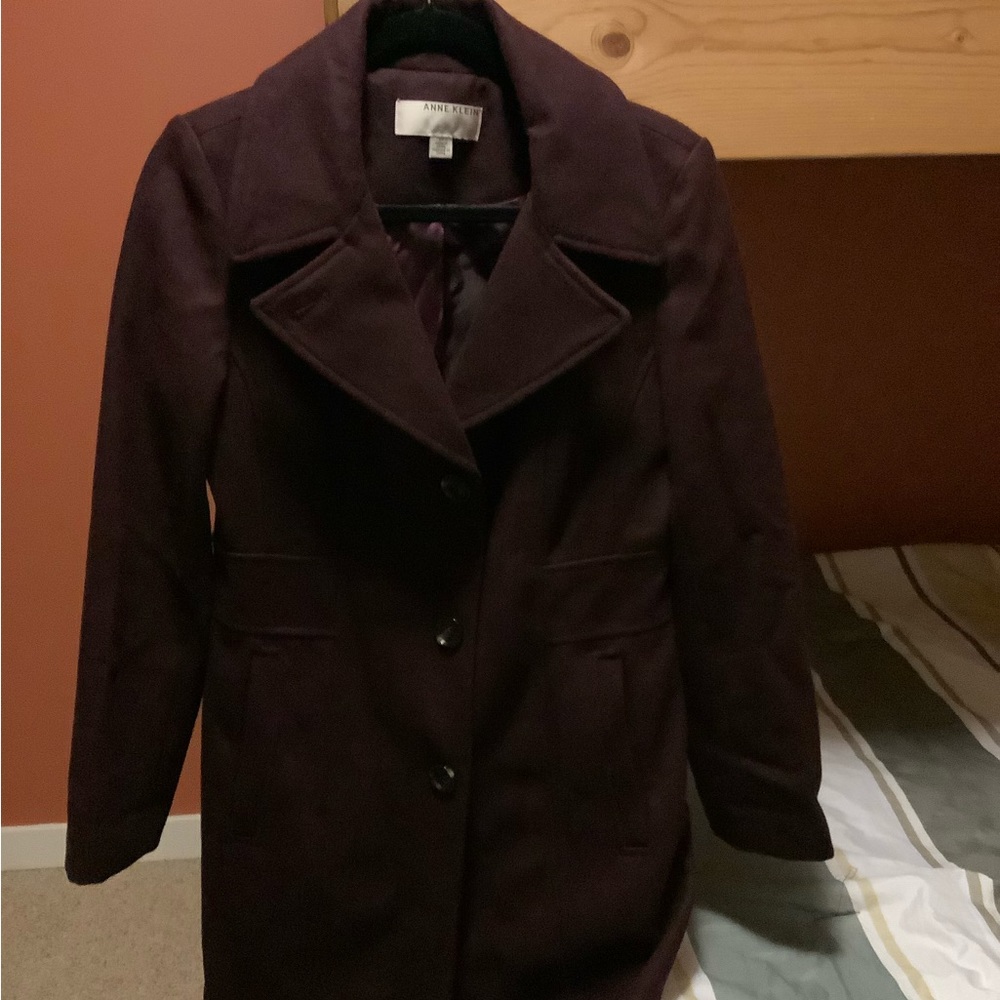 Anne Klein maroon single-breasted wool coat